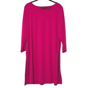 Susan Graver Everyday Women's Deep Pink‎ 3/4 Sleeve Tunic Shift Dress Size L